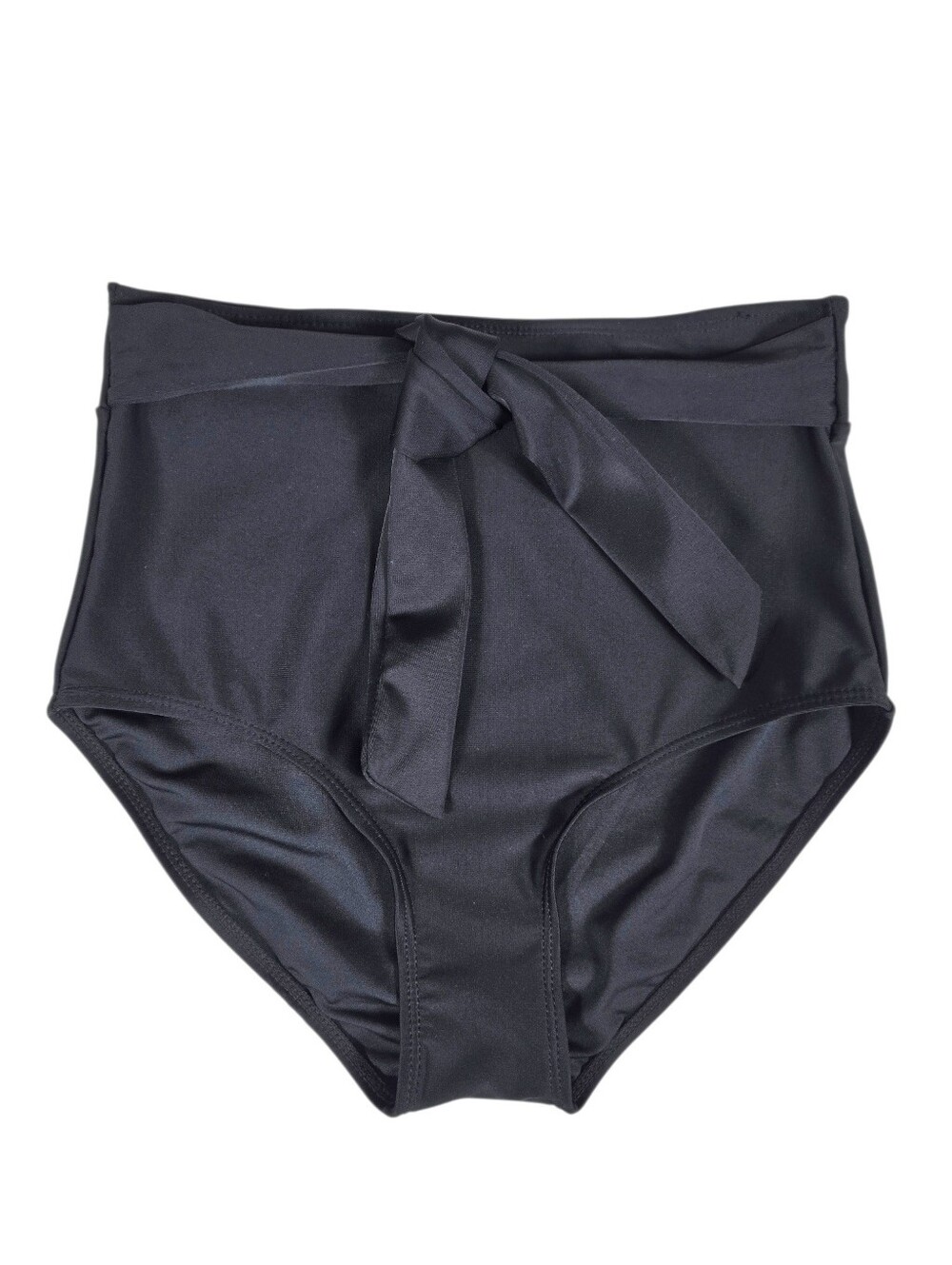 Janela Bay High Rise Waist Tie Swim Bottoms Black Small